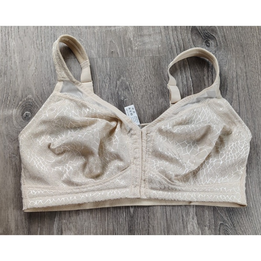 38DDD Front Hook Closure Full Coverage Adjustable‎ Lace Overlay Bra Wireless